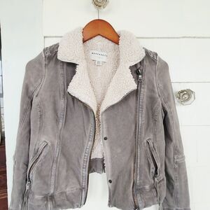 Women's Gray Sherpa-Lined Moto Jacket Size Small